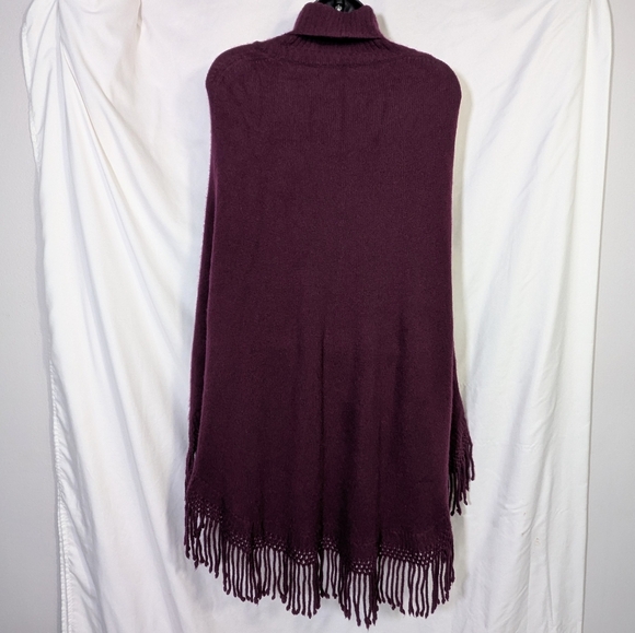Nordstrom Cashmere Turtleneck Poncho Sweater Minimalist Timeless Luxury Fringe L - Picture 2 of 8